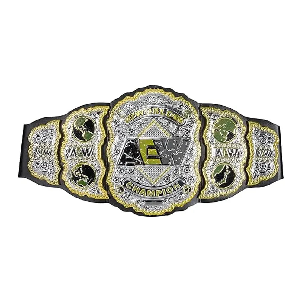 AEW championship belt replica with detailed gold and silver design from Wrestling Title Belts