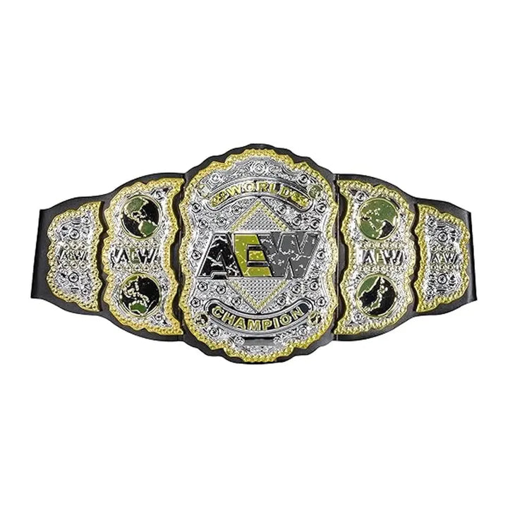 AEW championship belt replica with detailed gold and silver design from Wrestling Title Belts