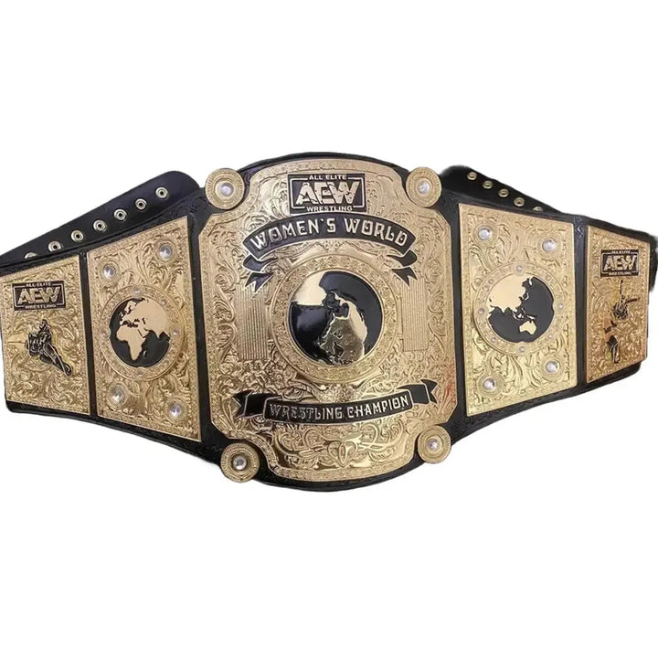 All Elite Wrestling AEW Women Belt replica belt with gold plates and black strap from Wrestling Title Belts