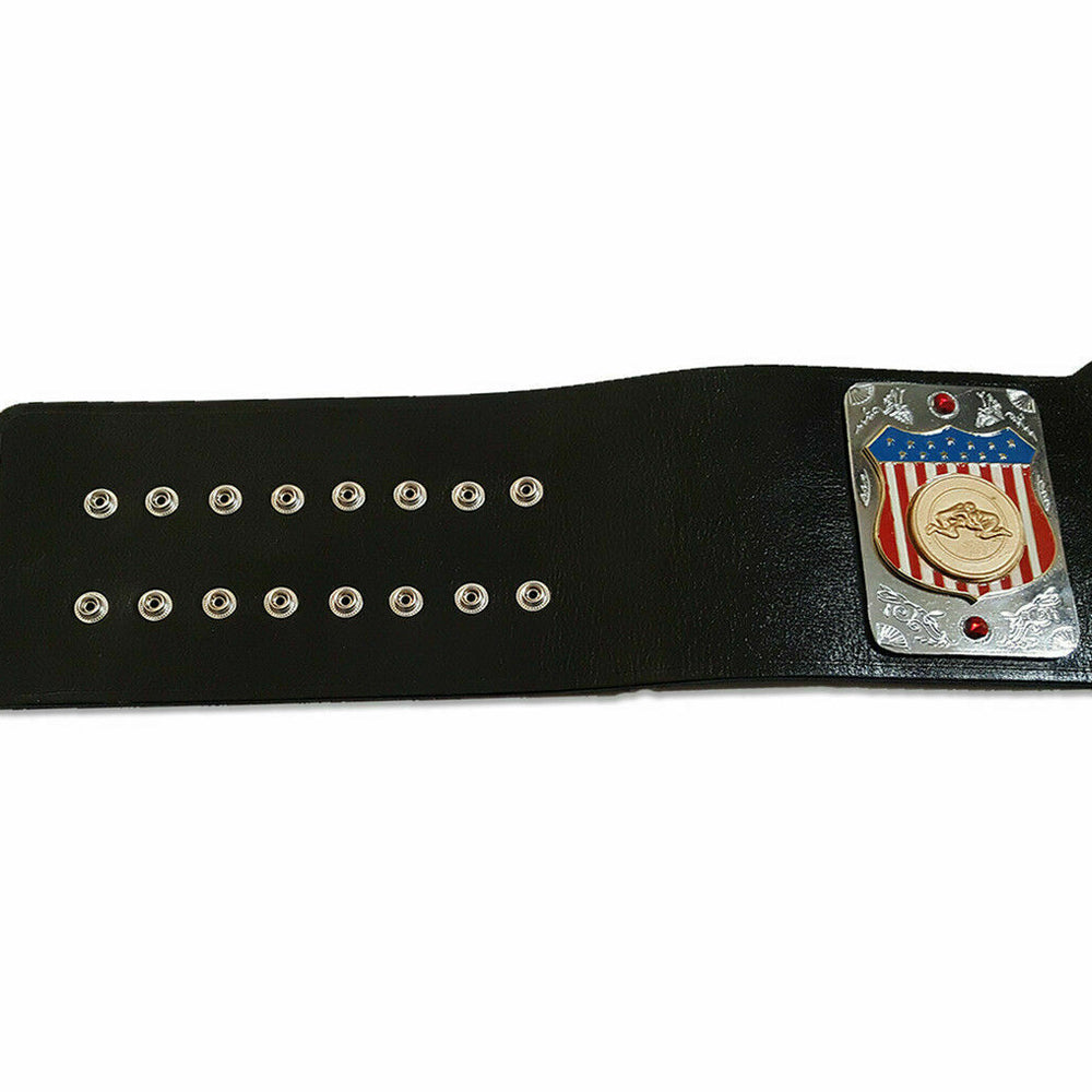 AWA Championship Belts AWWA World Heavyweight Championship belt with black strap and metal plate