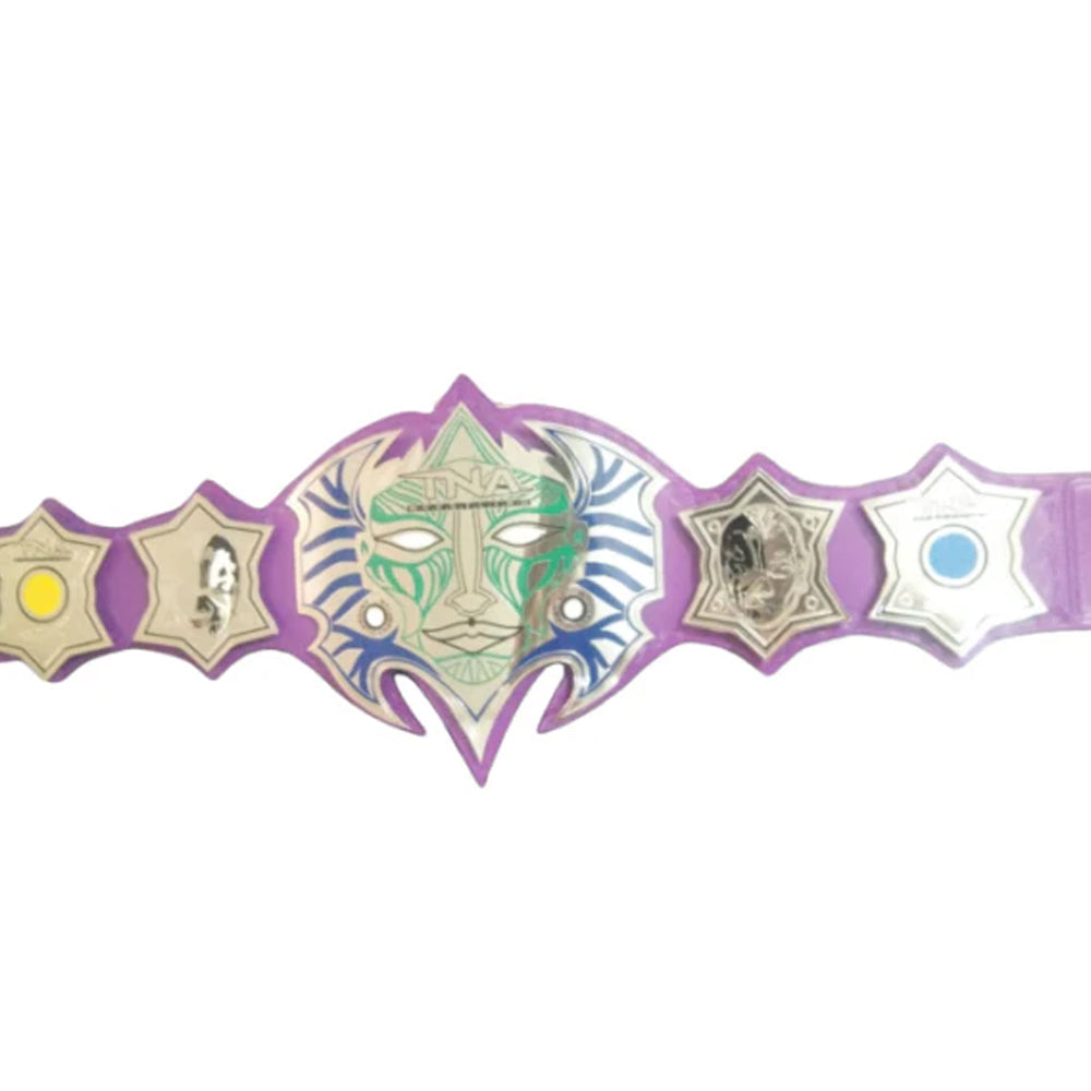 TNA Wrestling Title Belts immortal heavyweight championship belt with detailed face design on purple strap