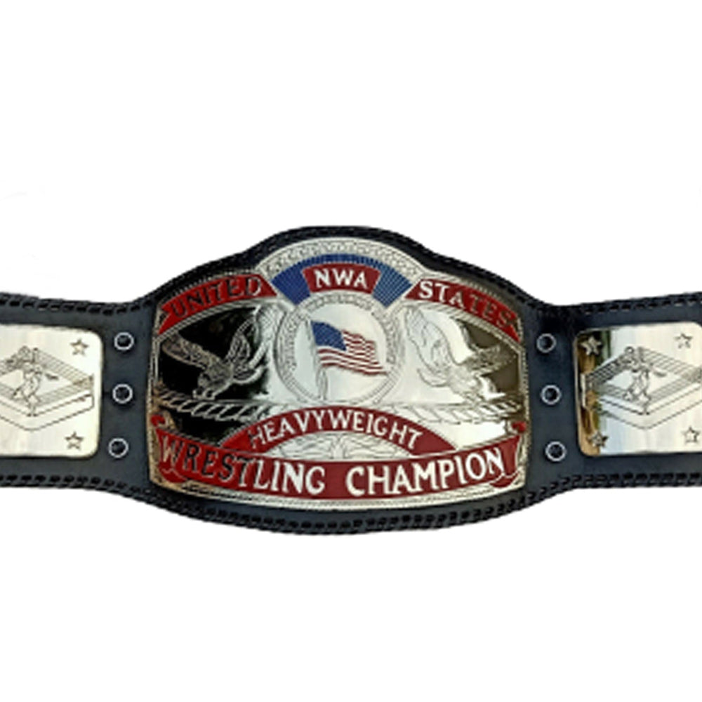 NWA United States Championship replica belt with American flag and eagle design on black leather strap