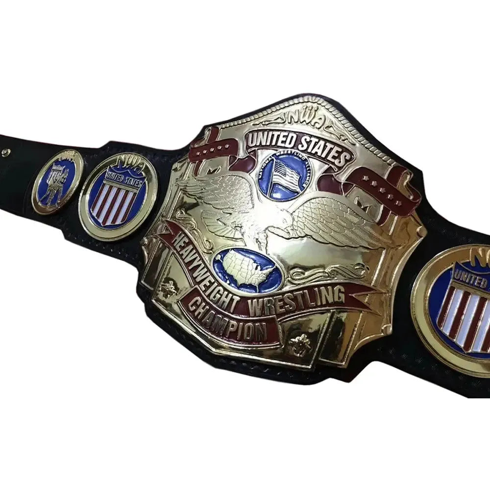 NWA United States wrestling championship belt with gold plates and detailed eagle design from Wrestling Title Belts