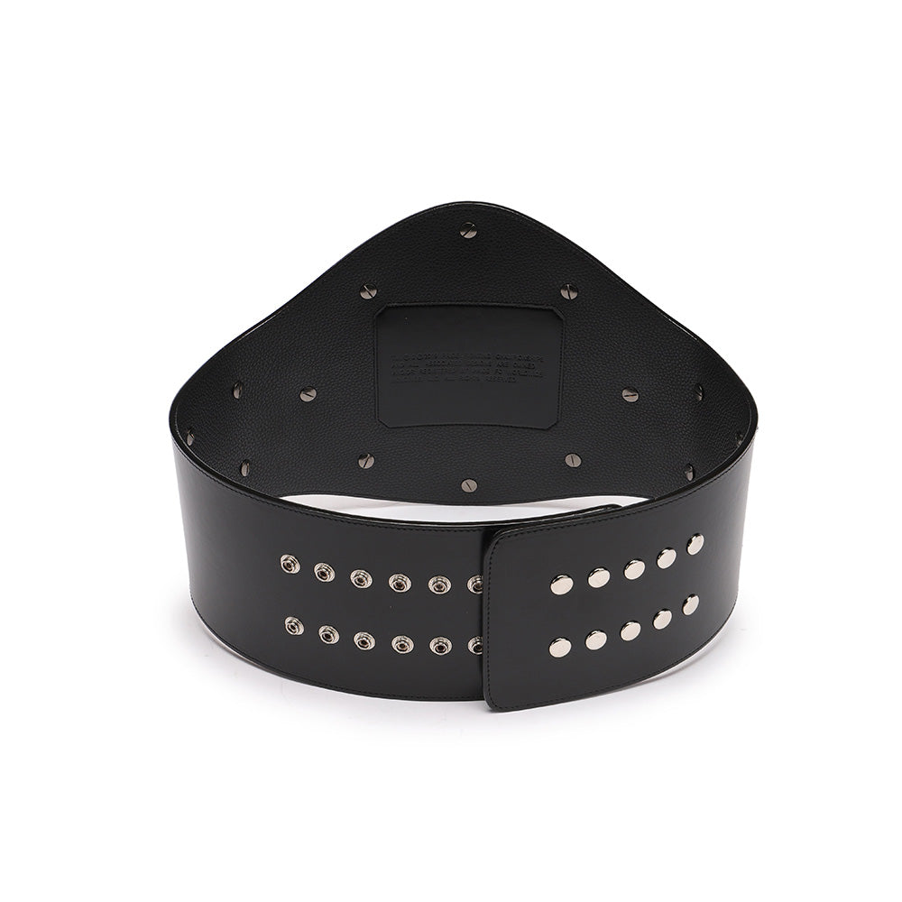 Pride style MMA belt for sale black leather UFC championship belt back view with metal snaps