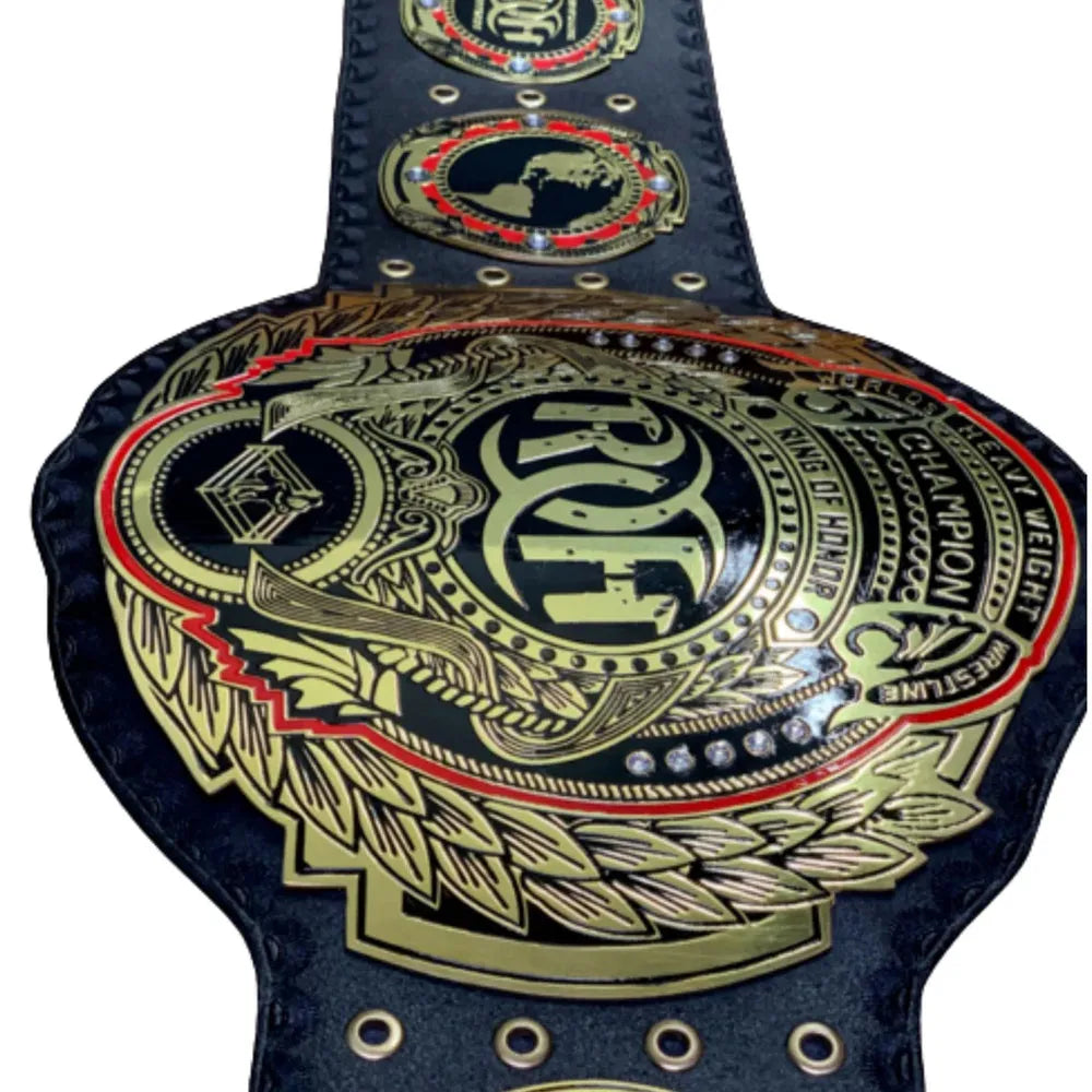 Ring of Honor championship belt for sale with gold and black detailed design by Wrestling Title Belts