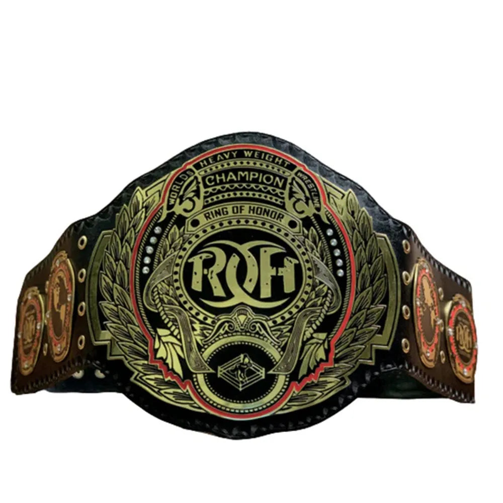 Ring of Honor championship belt for sale with gold and black heavy weight champion design