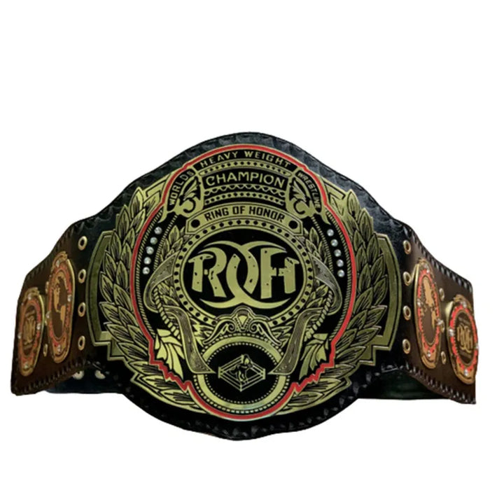 Ring of Honor championship belt for sale with gold and black heavy weight champion design