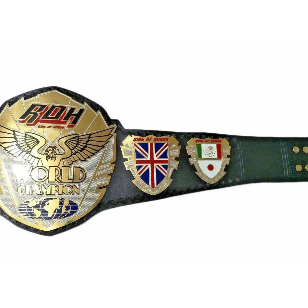 Ring of Honor championship belt with gold and black design featuring world champion emblem