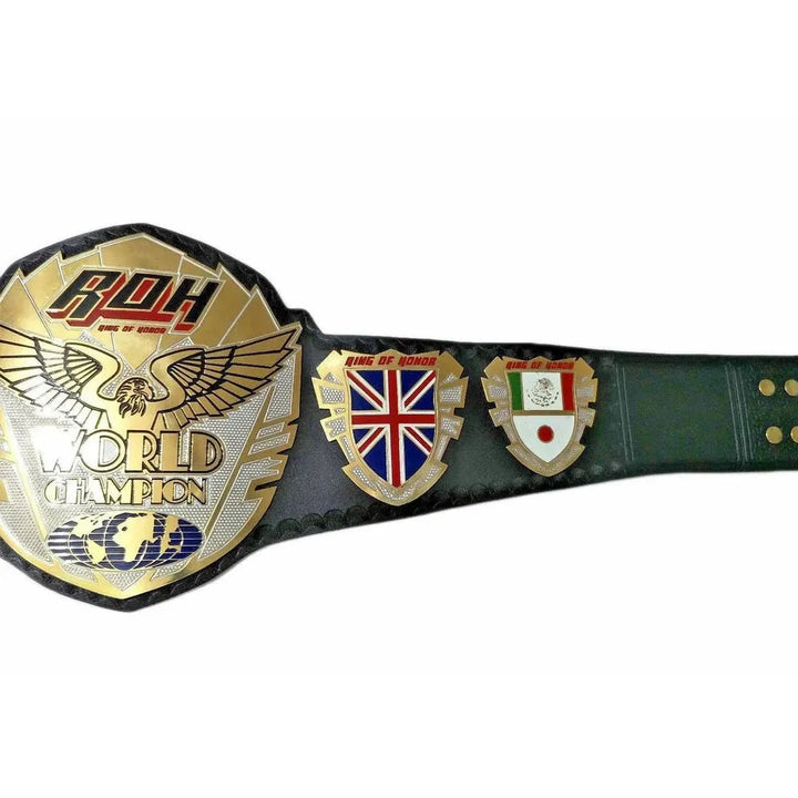 Ring of Honor championship belt with gold and black design featuring world champion emblem