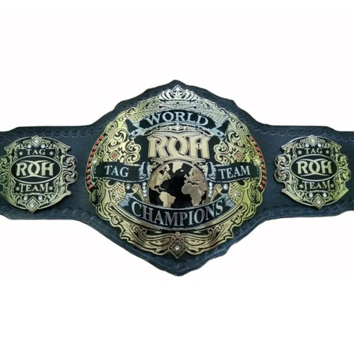 ROH replica championship belt with gold and black design for world tag team champions
