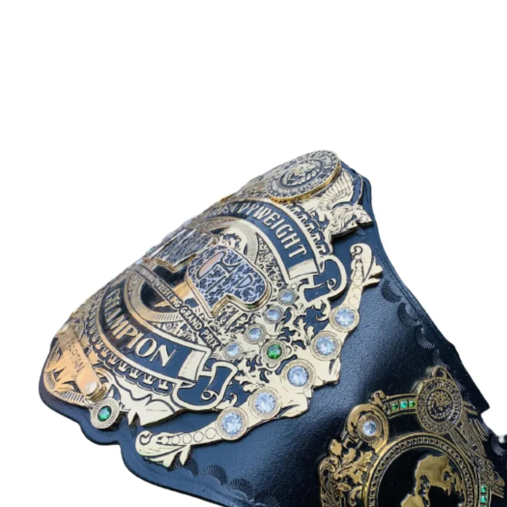 IWGP Heavyweight Championship replica belt with detailed gold plating and jewel accents from Wrestling Title Belts
