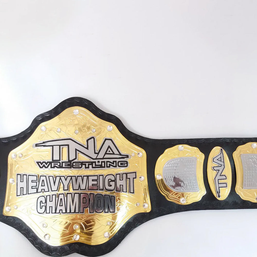 TNA heavyweight championship belt with gold plates and black strap from Wrestling Title Belts