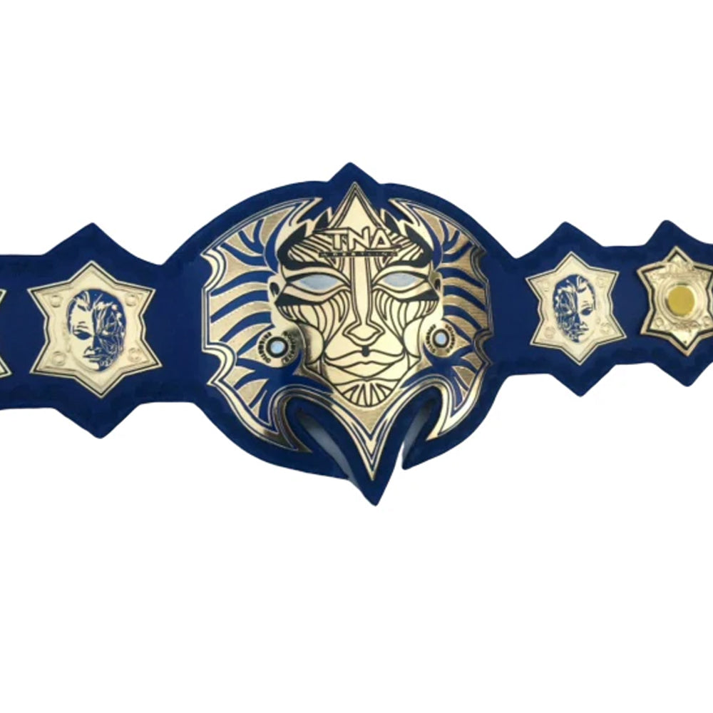TNA Jeff Hardy championship belt with intricate gold and blue face design from Wrestling Title Belts