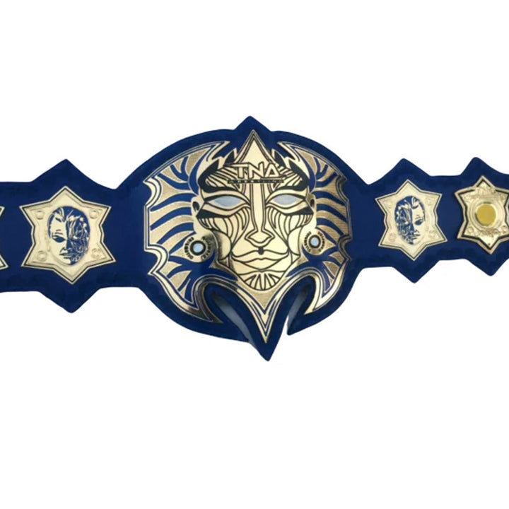 TNA Jeff Hardy championship belt with intricate gold and blue face design from Wrestling Title Belts
