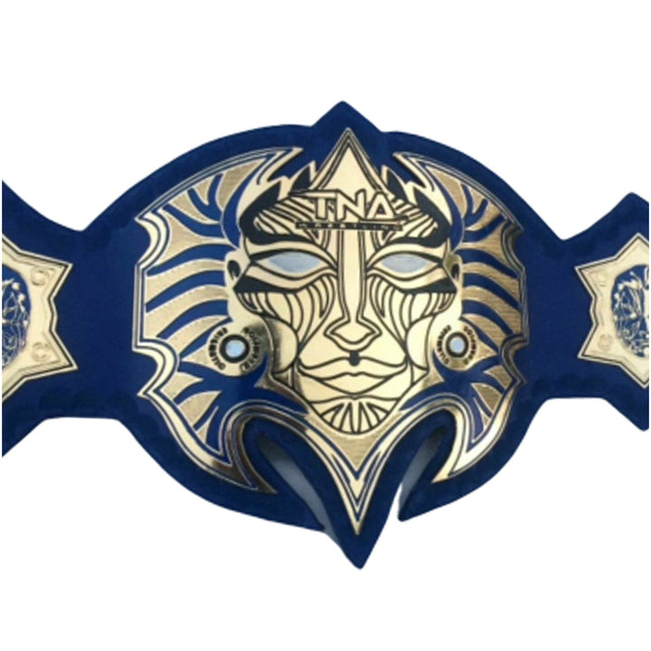 TNA Jeff Hardy championship belt replica with detailed gold and blue design from Wrestling Title Belts