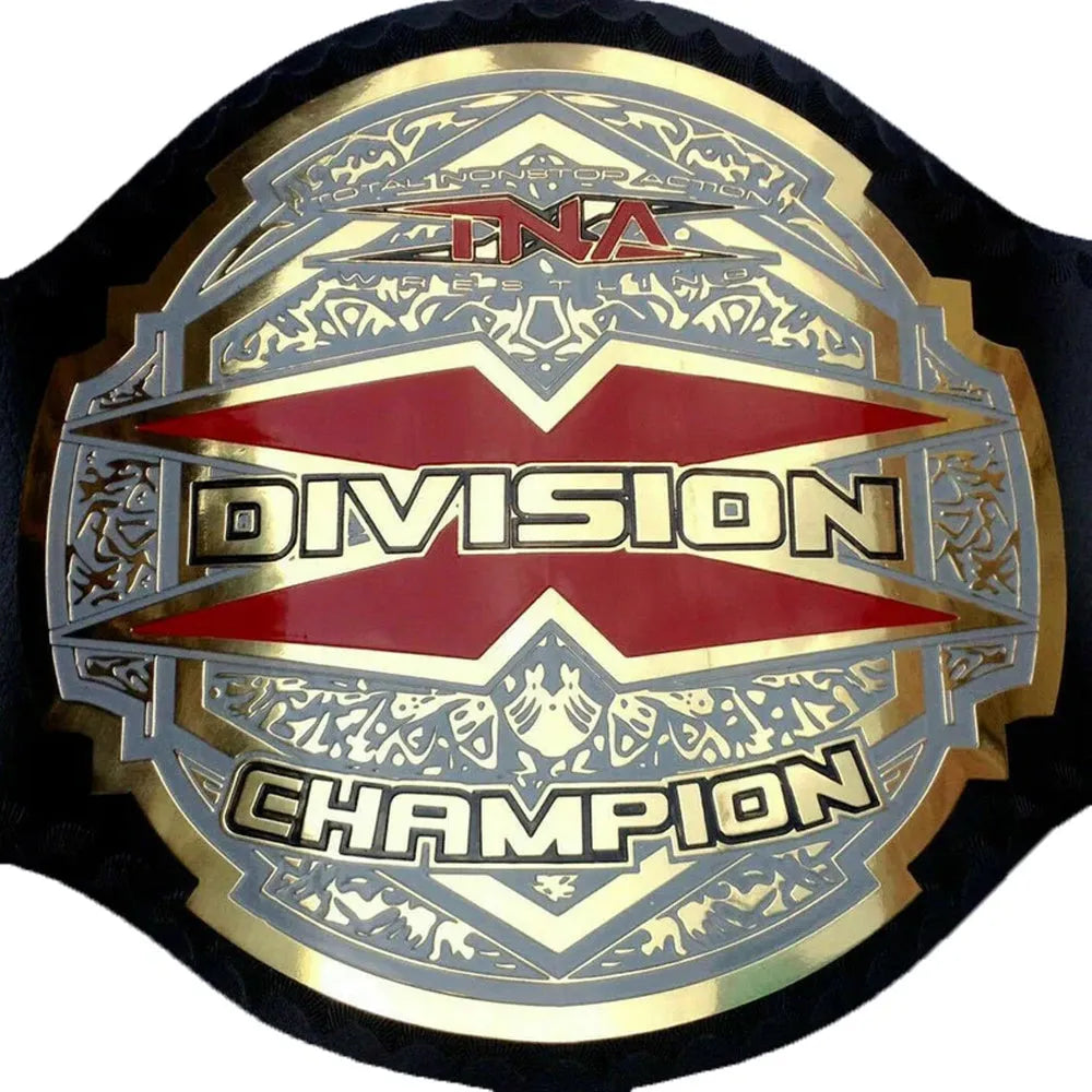 TNA X Division championship belt with red and gold detailed design by Wrestling Title Belts