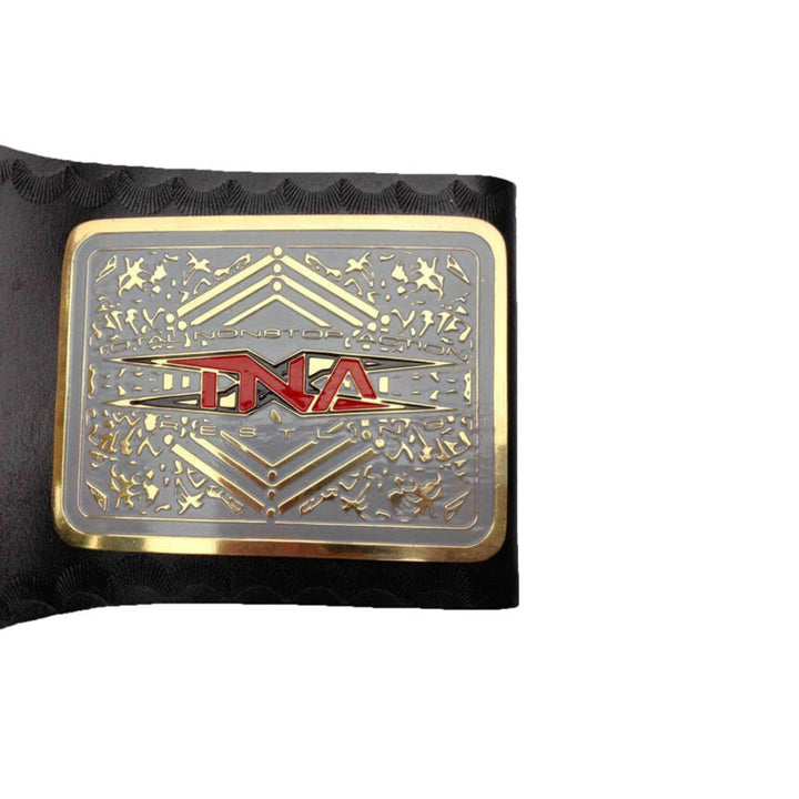 TNA X Division championship belt with gold and silver plate on black strap by Wrestling Title Belts