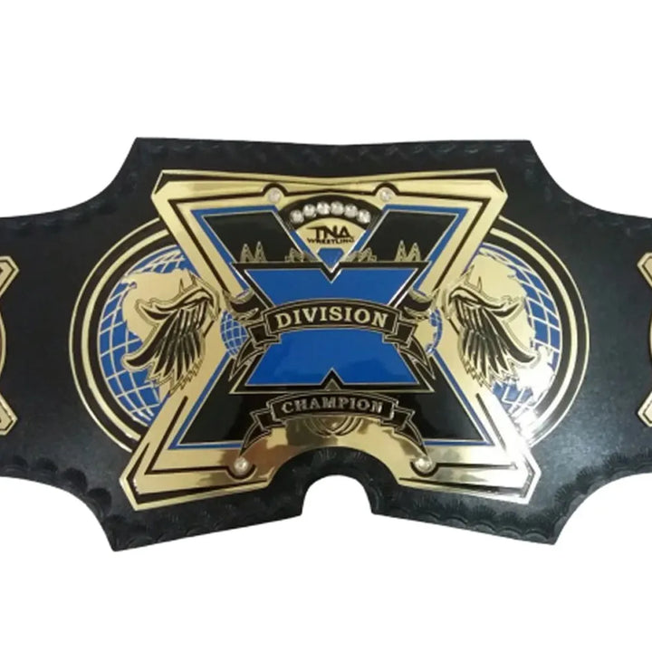TNA X Division replica belt with gold and blue design by Wrestling Title Belts