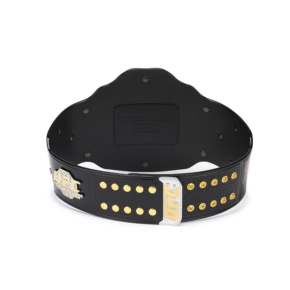UFC BMF replica belt with black leather strap and gold details from Wrestling Title Belts