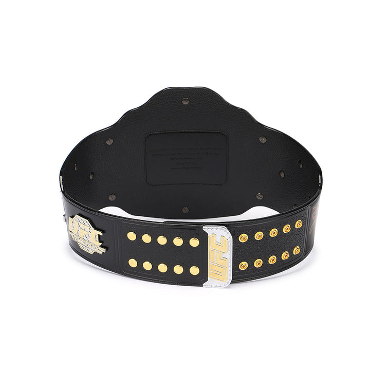 UFC BMF replica belt with black leather strap and gold details from Wrestling Title Belts