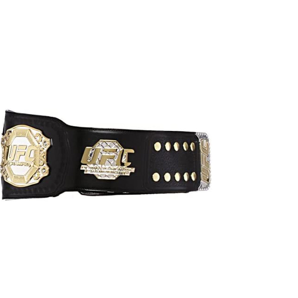 UFC heavyweight championship belt with gold plates and black leather strap from Wrestling Title Belts