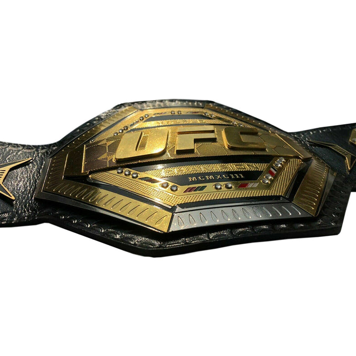 UFC championship replica belt with gold and black design from Wrestling Title Belts