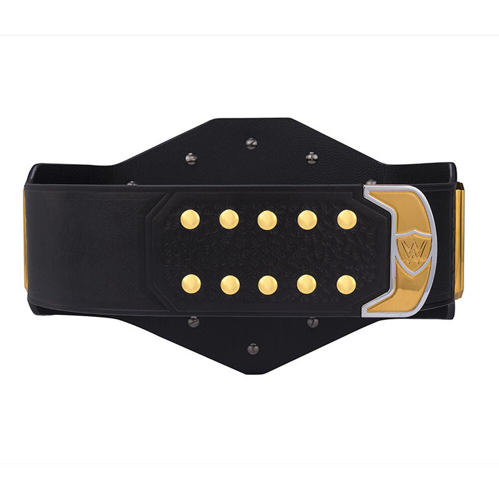 Black WWE United States Championship belt with gold accents and studs from Wrestling Title Belts