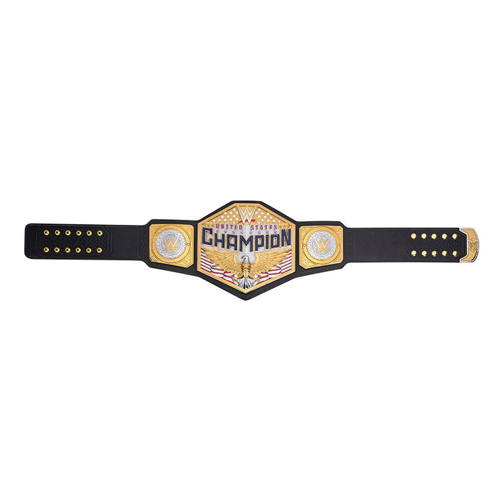WWE United States Championship belt with gold plates and black leather strap from Wrestling Title Belts