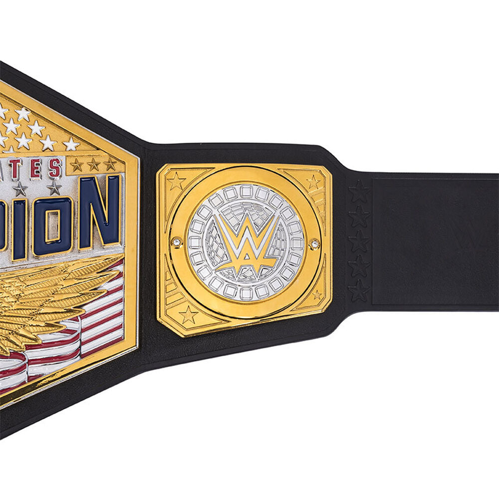 WWE United States Championship belt with gold and silver plates on black strap by Wrestling Title Belts